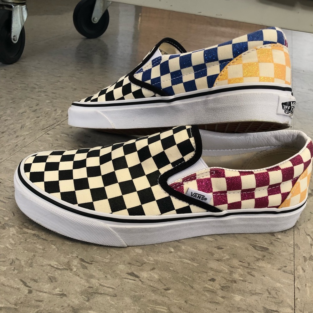 Rainbow Glitter Slip On Vans